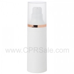 Airless Bottle, Natural Cap with Shiny Rose Gold Band, White Pump, White Body, 30 mL